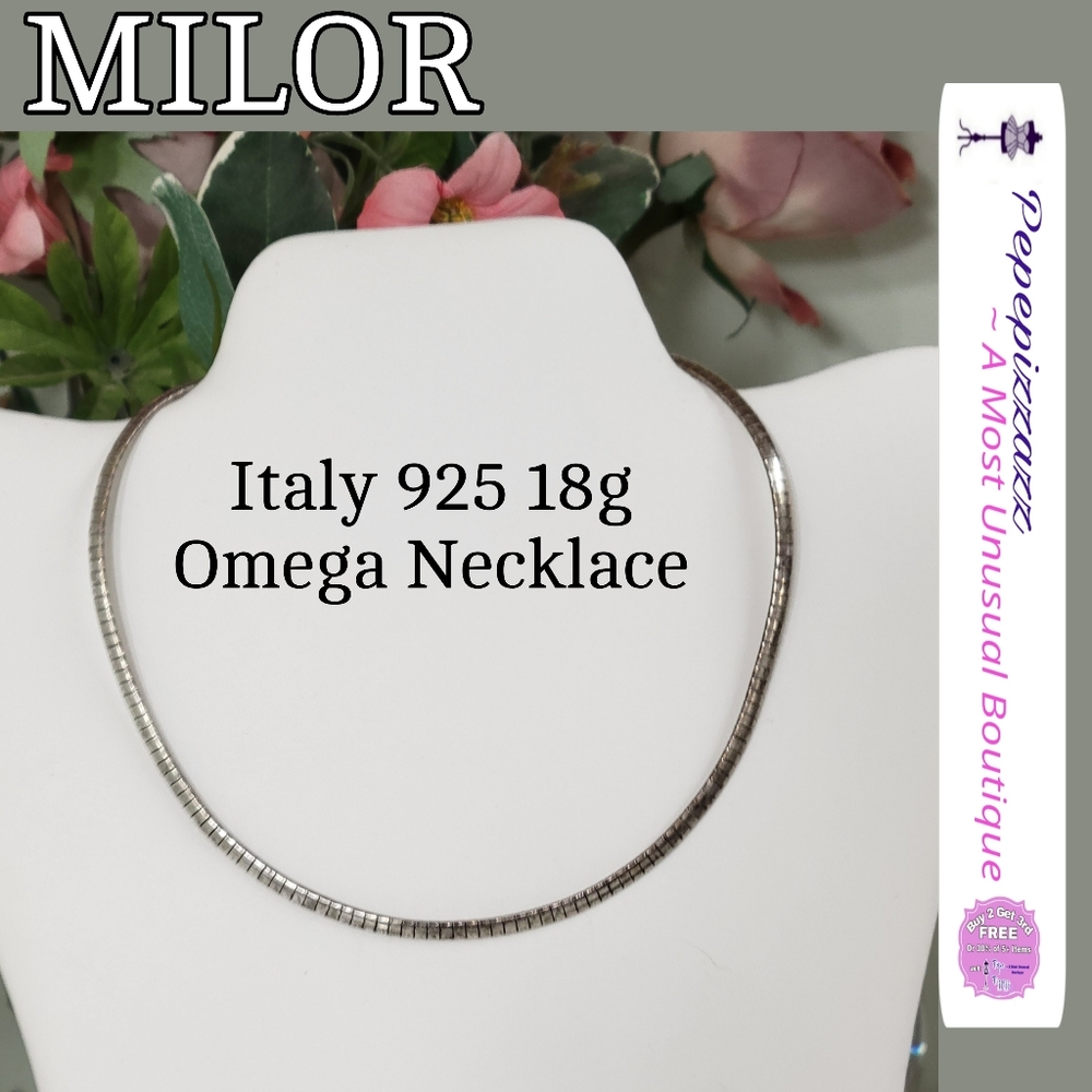 MILOR Italy 925 18g Omega Necklace signed. 16" sterling silver